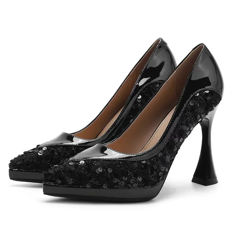 

Bling Pointed Toe Pumps Platform Women Shoes Elegant Office Dress Shoes Fashion Sexy Striptease Shoes Super High Heels Female