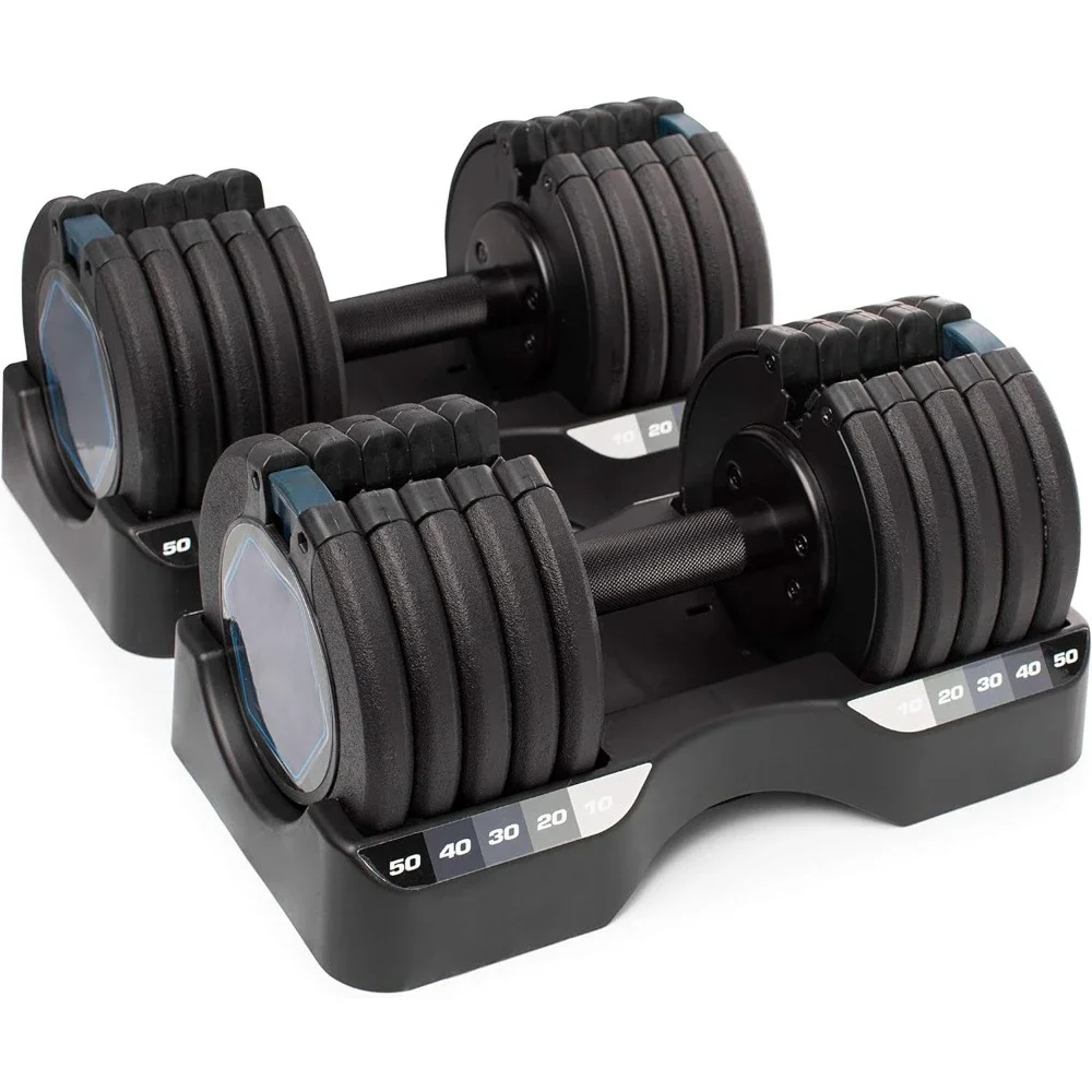 

50 Lb. Rapid Strike Dumbbell Set Adjustable Gym Dumbbells Sets Large Fitness Equipment Body Building Sports Entertainment