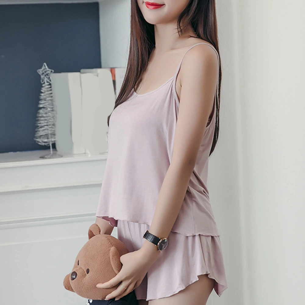 Womens Comfortable Simple Suspenders Home Clothes Pajamas Loose Shorts Set Flirty Casuals Camis Top And Shorts Sets Loungewear