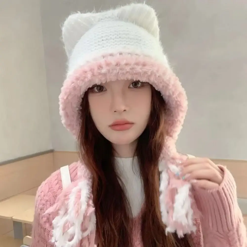 تنوعا آذان القط حماية الأذن قبعة لينة يندبروف الشتاء البلوز القبعات القبعات تنفس محبوك قبعة تدفئة الفتيات