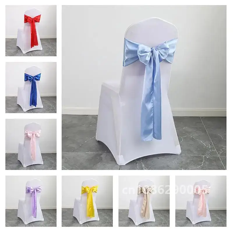 50-10PCS Satin Bow Sash Wedding Chair Decoration Ribbon Butterfly Tie Band For Christmas Birthday Indoor/Outdoor Party Sashes