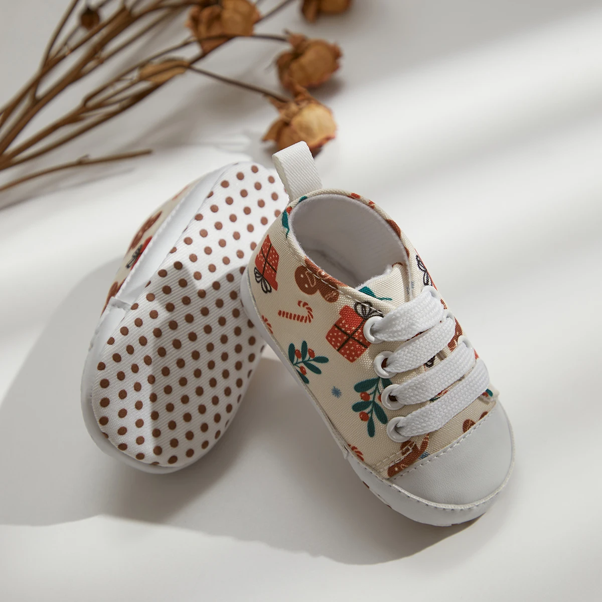 EWODOS Toddler Baby Girls Casual Canvas Shoes Flower Planet Gingerbread Man Print Non-slip Walking Shoes Casual Flats for Kids