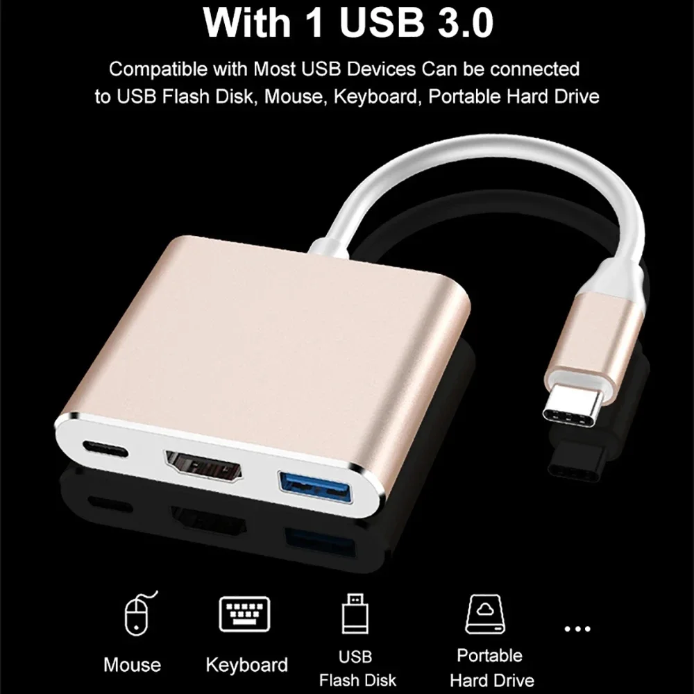 ZLRLMHY Video Cables Converter Type-c To 3.0 Hub HDMI-compatible Video Adapter 4k Expansion Dock  Cable for PC Laptop Macbook