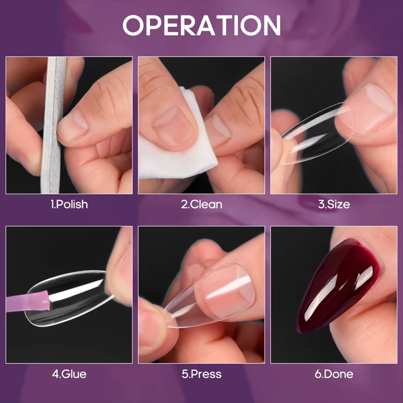 240pcs tips de uñas almendra, transparentes mate suaves, 12 tallas, para casa, salón o manicura 2