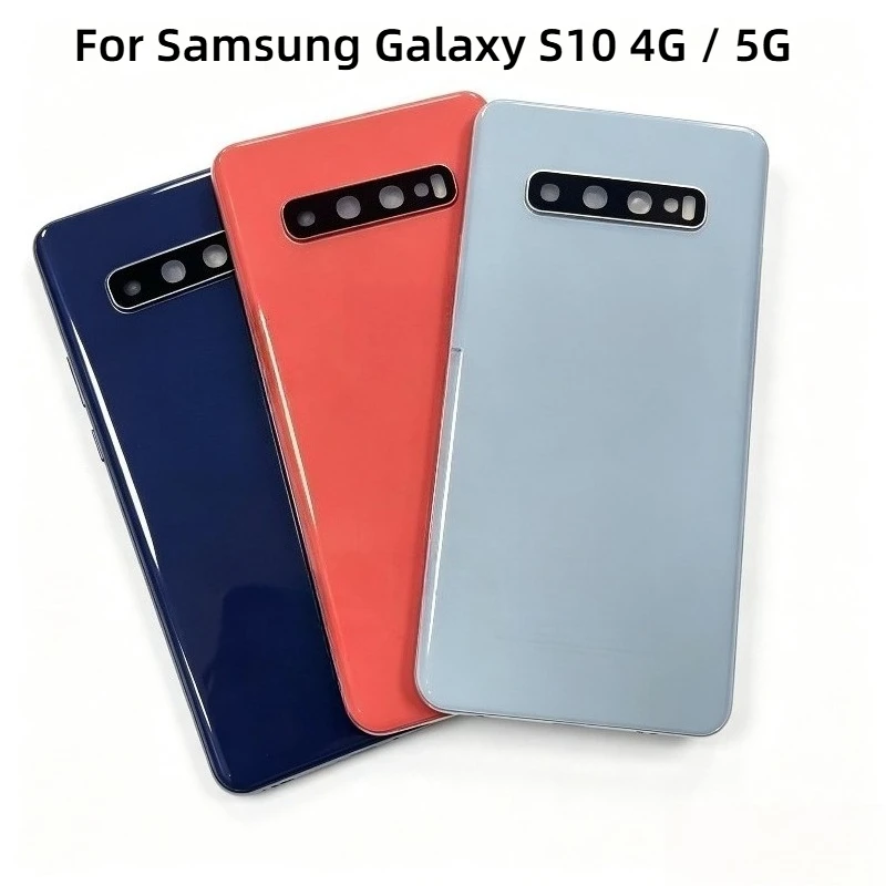 Back Glass For Samsung Galaxy S10 4G 5G G973F SM‑G977N Battery Cover Rear Door Housing Panel Repair Parts &Camera Lens Frame