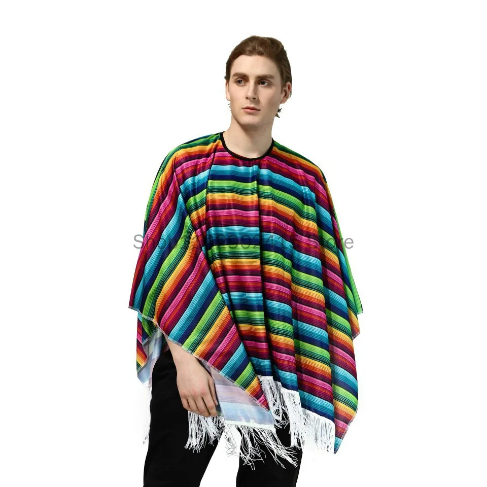 Medieval Man Mexican Poncho Colorful Funny Mexican Capes Party Costumes for Outdoor Camping Carnival Vacation