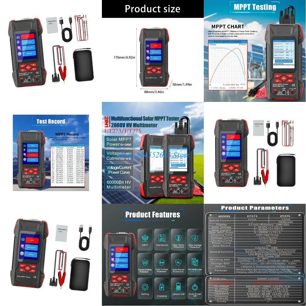 

Y6GD MPPT Power Analysis Tester for Photovoltaic Efficiency Large Screen Data Storage