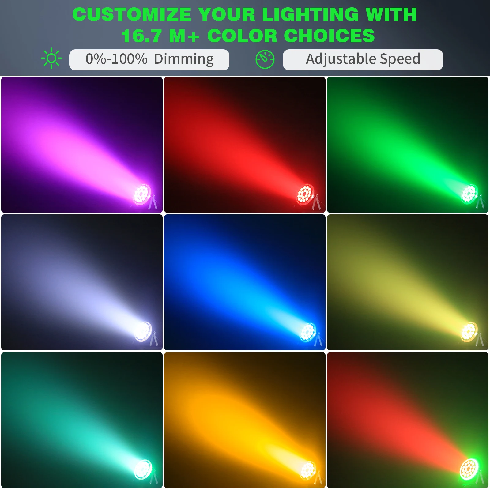 Fieryzeal 4PCS 120W 18LEDs Par Lights with Light Strip DMX Stage Light 18x6W 4IN1 RGBW LED Par Light for DJ Wedding Party KTV