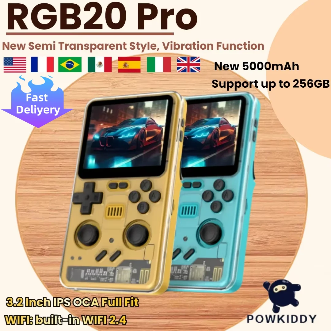 

POWKIDDY RGB20 PRO Retro Punk Style Handheld Game Console 3.2 Inch 1024*768 IPS Screen Vibration Function Children's Gifts