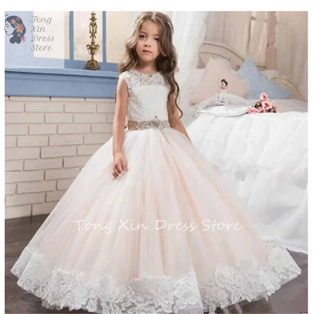 

Flower Girl Dresses Pageant Sleeveless Kids Simple Cheap Princess Gowns White Lace Ball Gown Wedding Birthday Communion