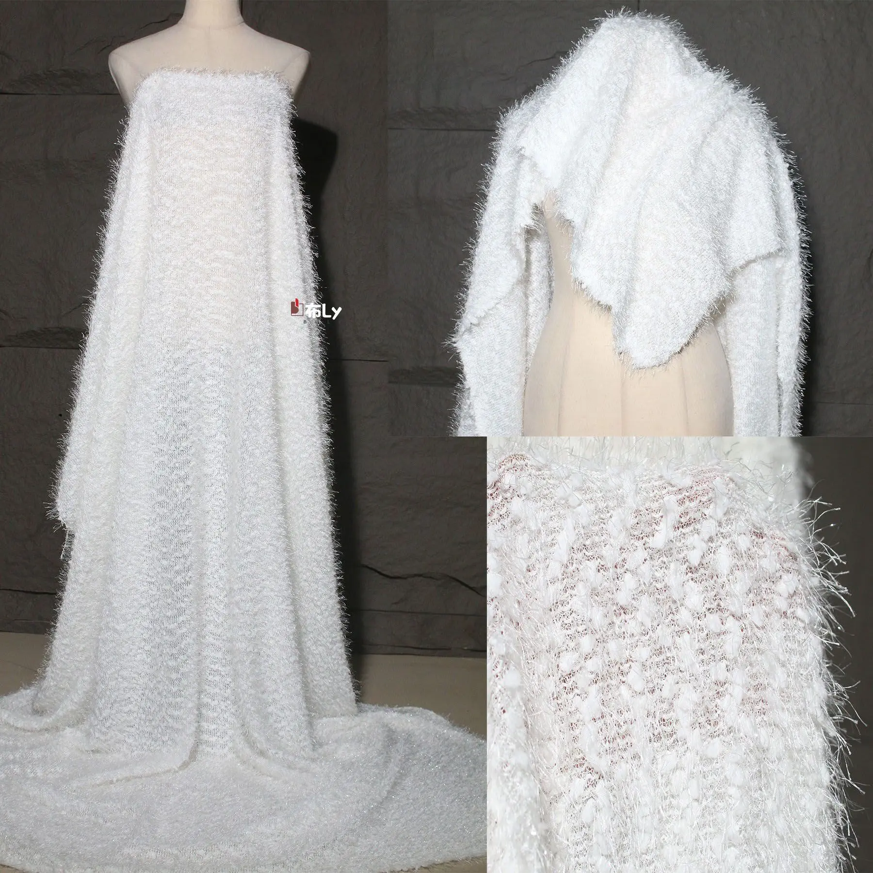White Barley Texture Tassel Fabric Thick Designer Fabric For Sweater Hoodie