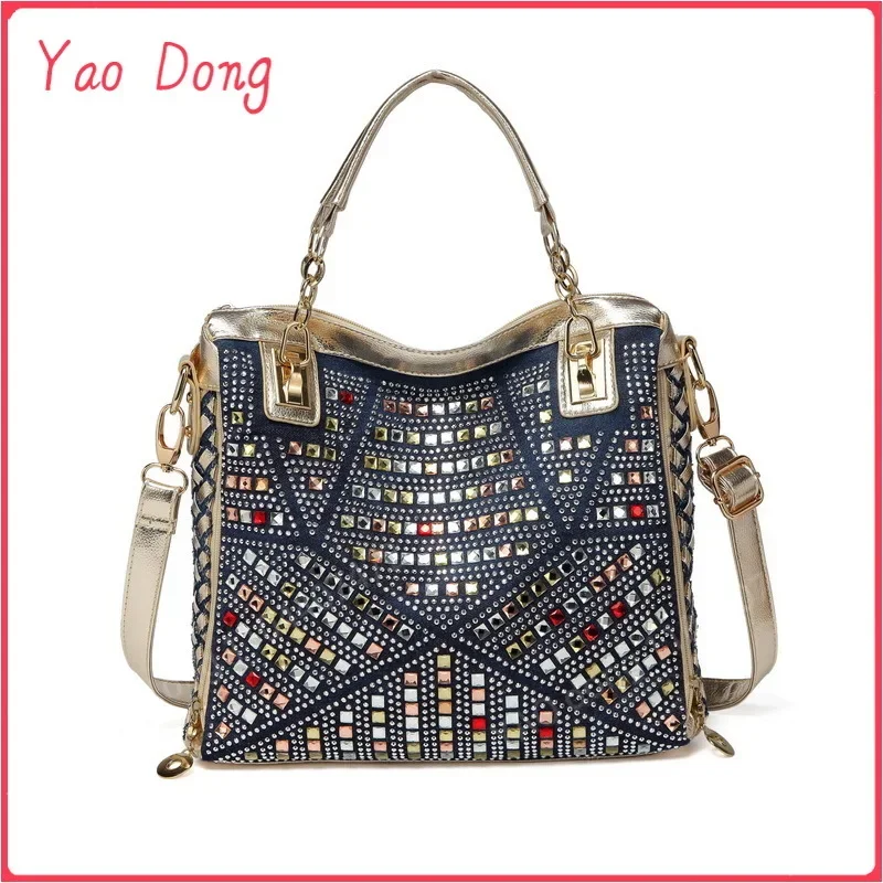 Yao Dong Bag donna 2024 nuova borsa da donna denim colorato diamante tracolla messenger borsa tote dal design di lusso casual