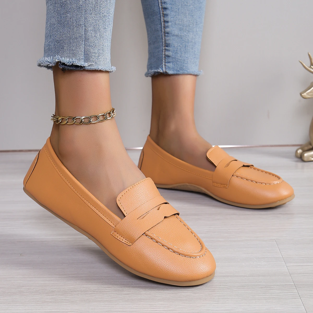 Women Shoes Soft Leather Shoes with  Loafers Dark Blue Flat Shoes Women\'s Casual Zapatos Mujer Flats Female Footwear Size 36-43