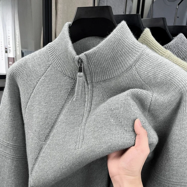 Men's Knitted Sweater with Half High Zipper And Embroidery Autumn Winter Casual Versatile  Color Retro Style Youth Fashion
