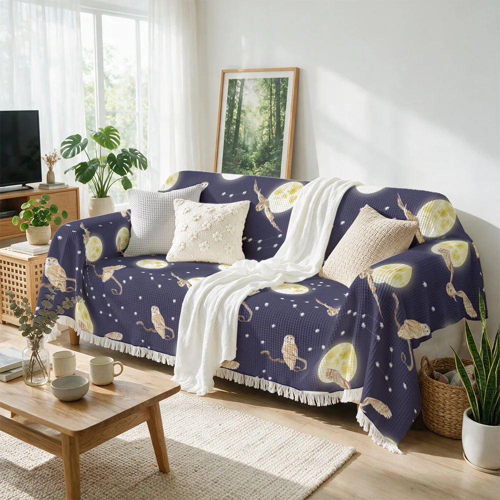Chunky Knit Navy Blue Celestial Star Moon Throw Blanket for Sofa Couch Living Room Home Decor Accent Cozy Bedding Gift