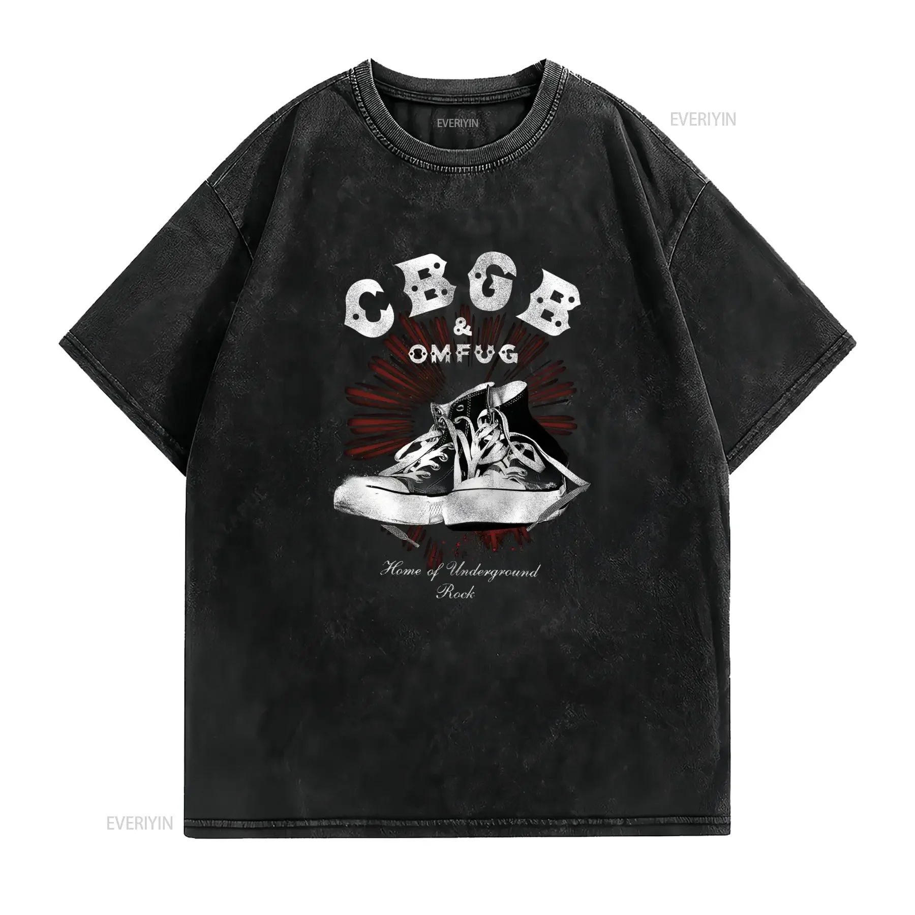 Vintage CBGB Underground Punk Rock Sneaker Print Casual Streetwear T Shirt vintage Washed Top For Everyday Wear Soft Slightly
