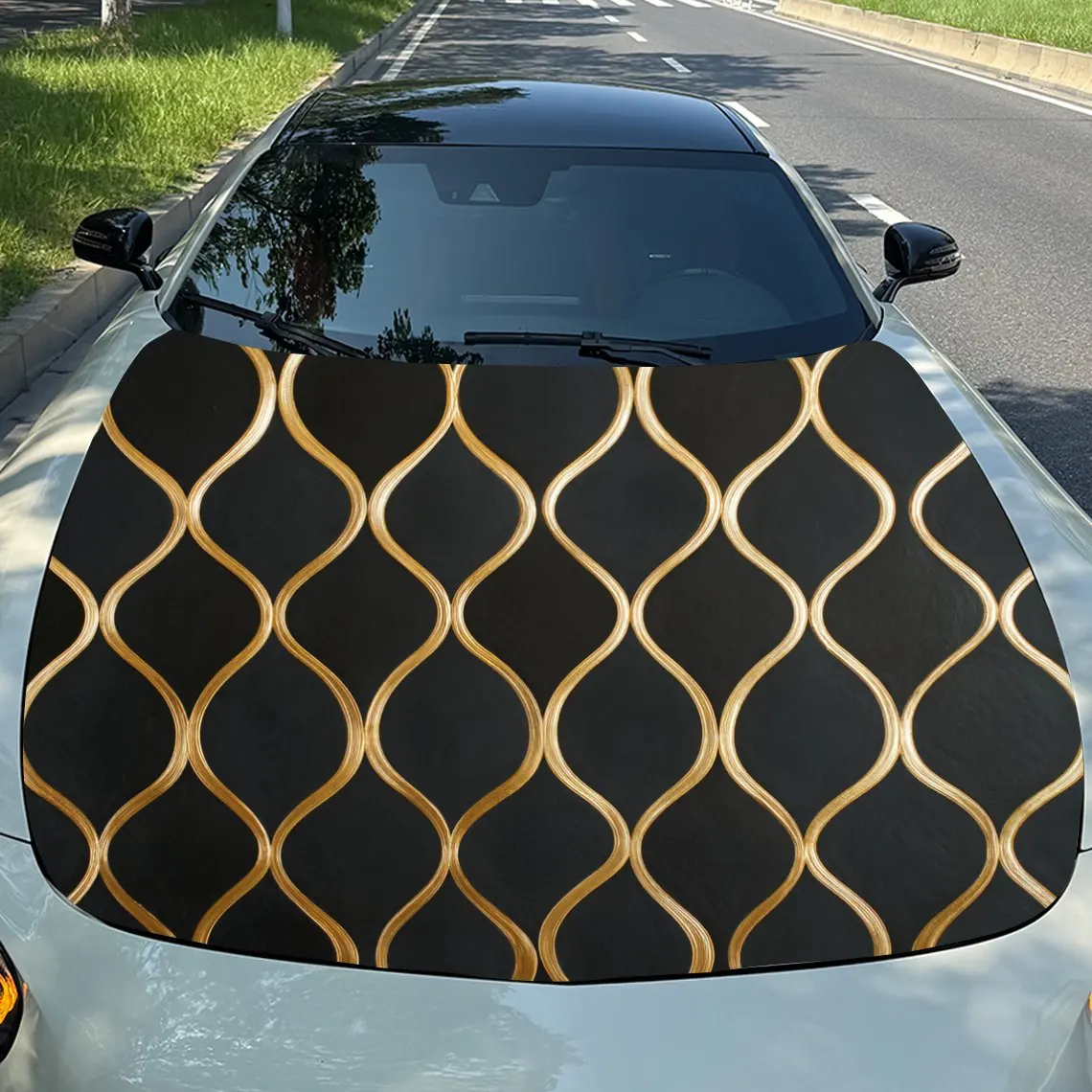 Golden Geometry Self-Adhesive Vinyl Car Wrap - Waterproof Scratch-Resistant Decal For Cars, SUVs,Durable Exterior Protection, Pe
