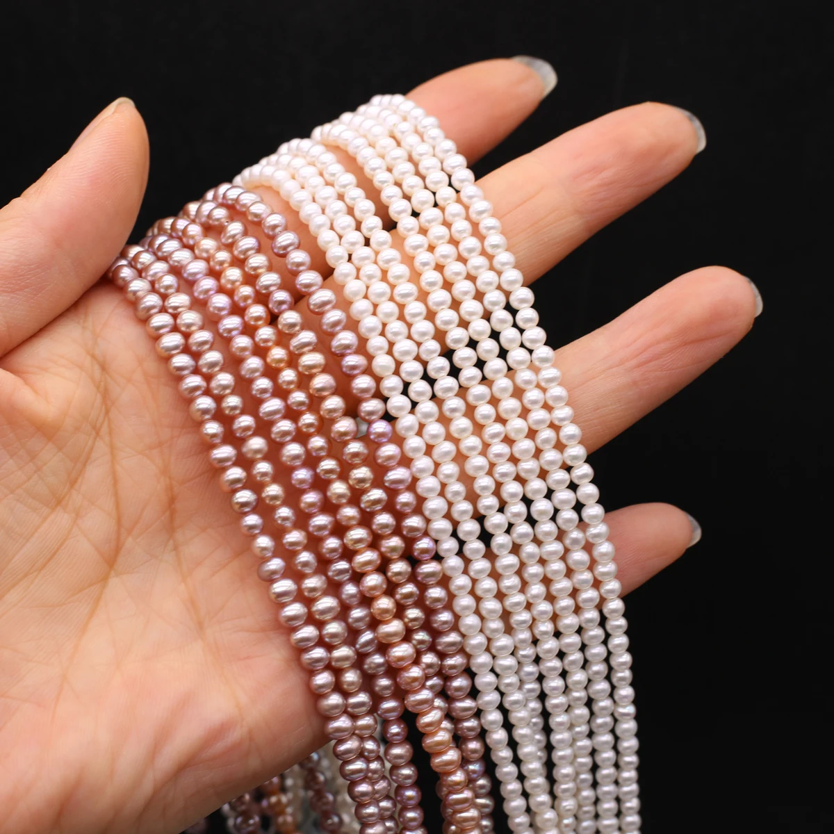 1string AAA 3-4mm Natural Freshwater Pearl NearRound Beads High Quality Charms for DIY Women Men Necklace Jewelry Making