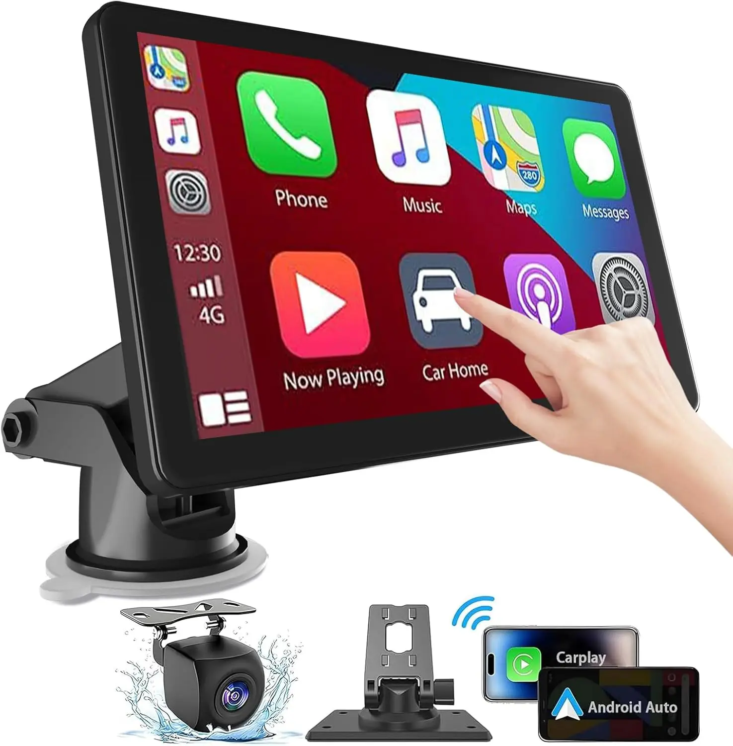 

7 Inch Carplay Screen for Car with Wireless Apple Carplay & Android Auto, GPS Navigation, Backup Camera, Mirror Link, Bluetooth,