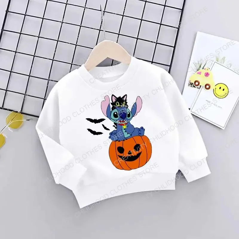 Stitch Halloween Kid Sweatshirts Children\'s Kawaii Pumpkin Pullover Cartoons Boy Girl Hoodies Casual Little Baby Hip Hop Clothes