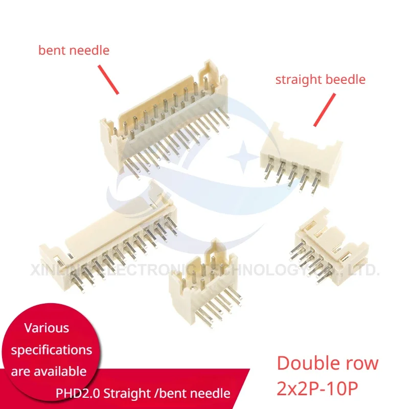 20pcs PHD2.0 Two-row connector Spacing 2MM straight/curved pin base 2*2/3/4/5/6/7/8/9/2x10p socket electronic