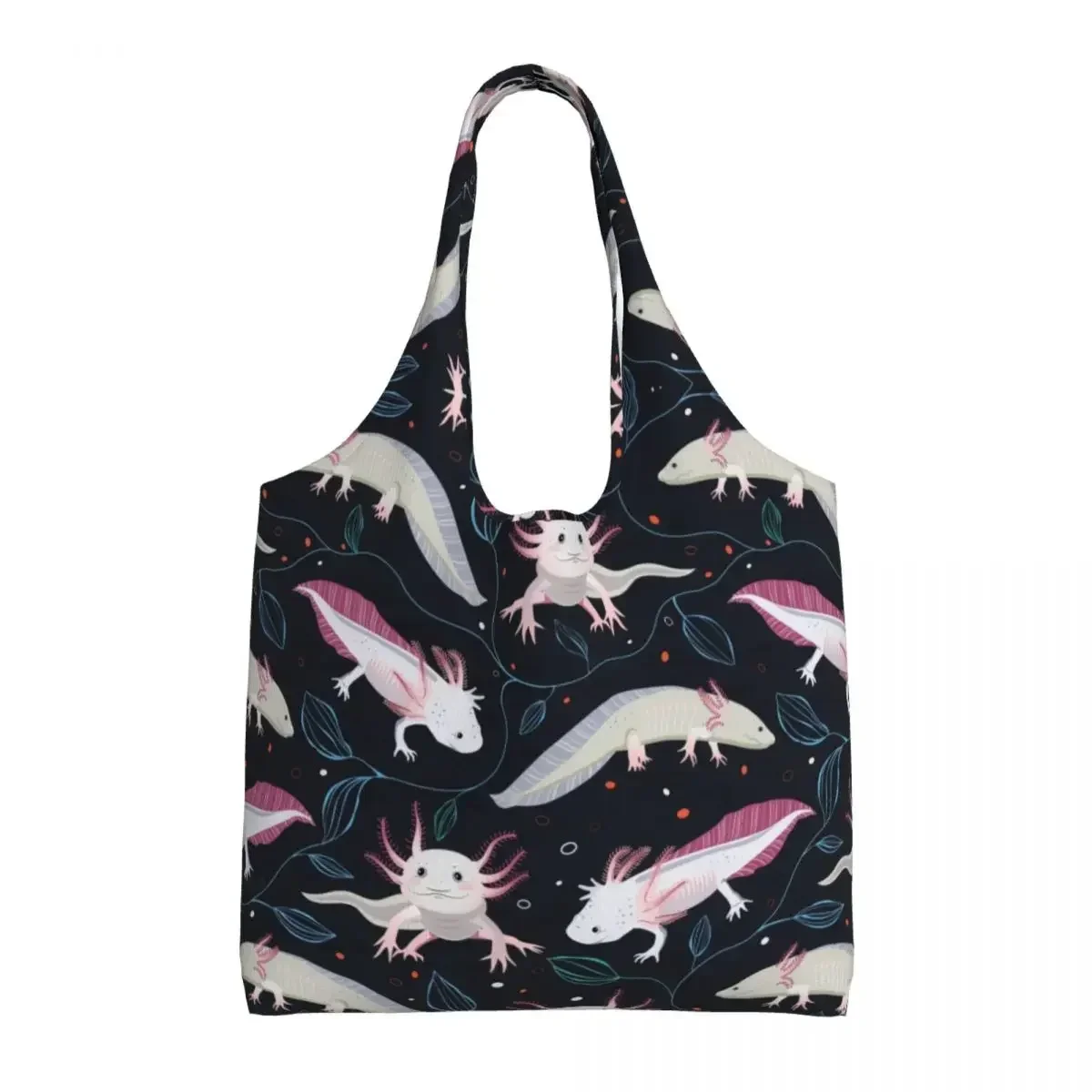 Aangepaste exotische salamander dier Axolotls canvas boodschappentas dames duurzame grote capaciteit boodschappen shopper draagtassen handtassen