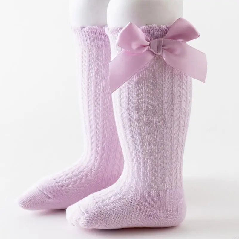 Q22D Child Knee-High Socks Bowknot Socks Universal Baby Girls Cotton Socks