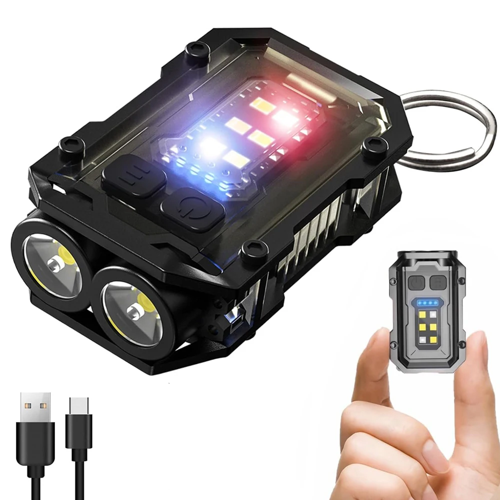 

8 Modes Waterproof Mini Keychain Flashlight Magnet USB C Rechargeable EDC 800 High Lumens LED&COB Portable Clip on Flashlights