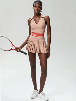 女士夏季兩件高腰迷你裙性感V領運動胸罩露背吊帶上衣高爾夫球服短裙帶口袋 8 最佳銷售 女式短裙 - №7