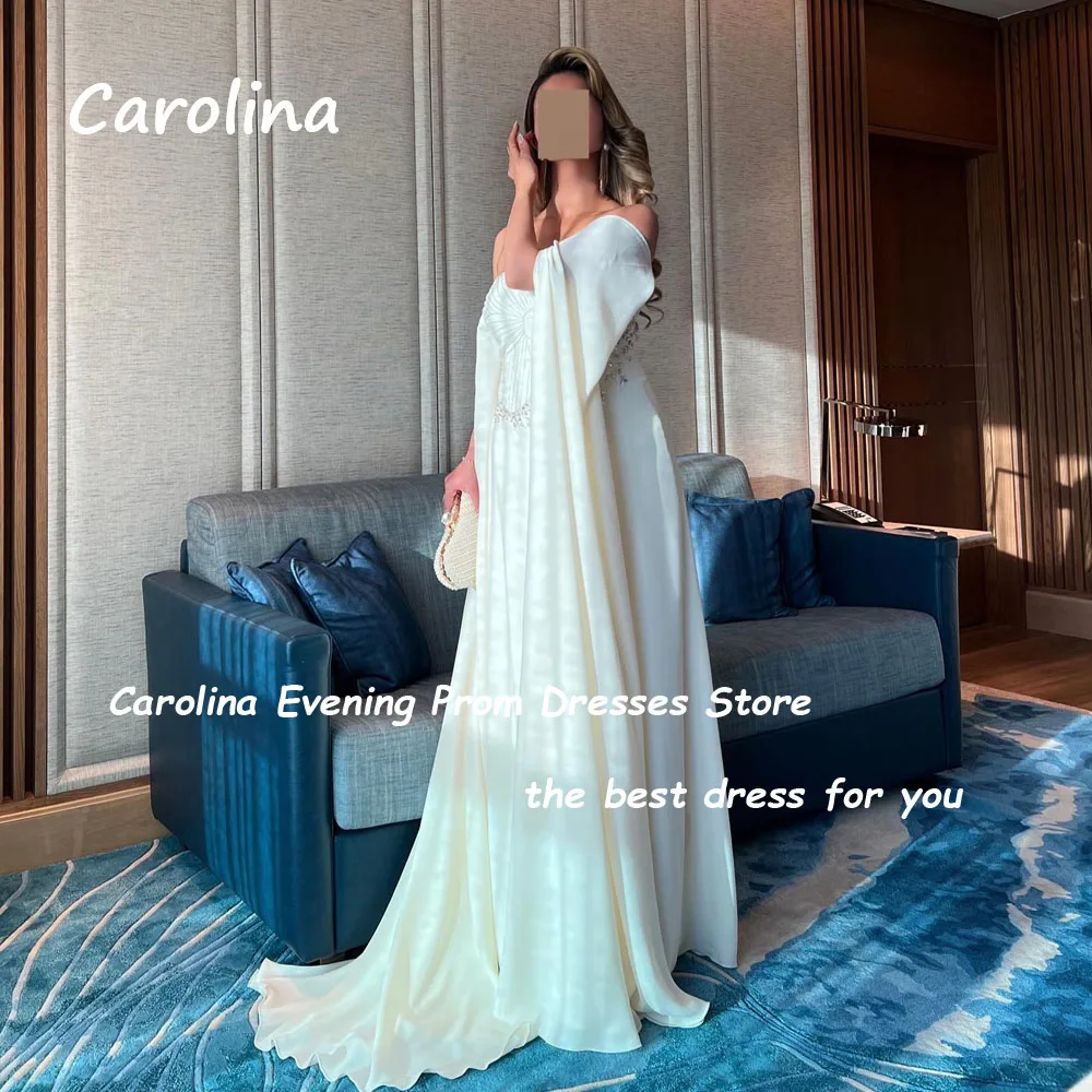 Carolina Ivory Boat Neck Beading Mermaid Formal Evening Dress Saudi Arabia 2024 Slim Crepe Long Floor-Length Prom Dress