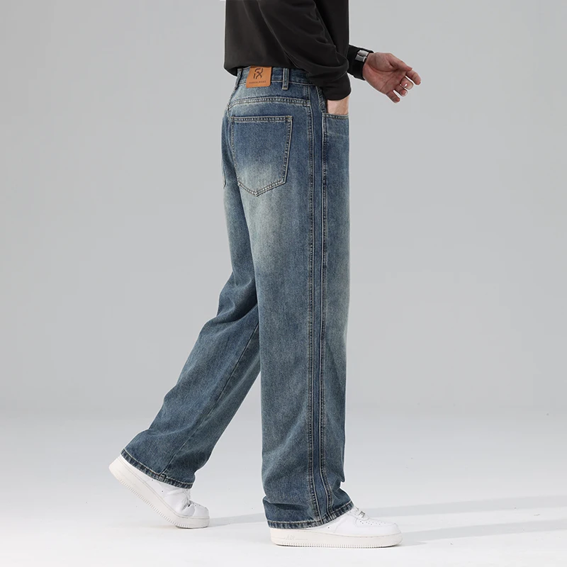 2024 Autumn New Baggy Jeans Men\'s Straight Casual Vintage Streetwear Trousers Male Brand Fashion Elasticity Denim Pants