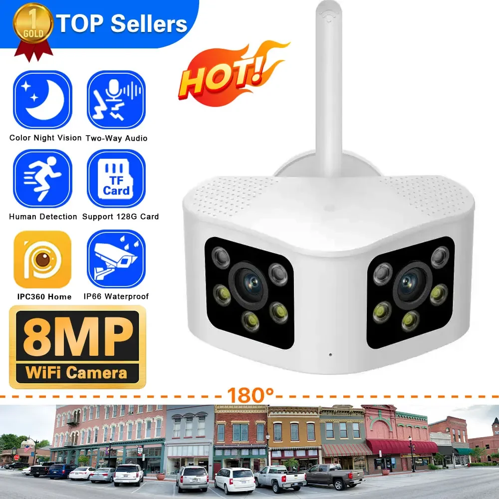 

Dual Lens Panoramic 4K 8MP WIFI IP Camera 180° Wide Viewing Angle AI Human Detection 4MP IPC360 Home Surveillance IP Camera