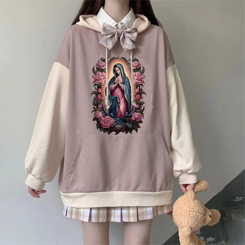 American Vintage Creative Portrait Print Pullover Harajuku Aesthetics Hooded Sweatshirt Fashion Casual Loose Winter Woman Hoodie