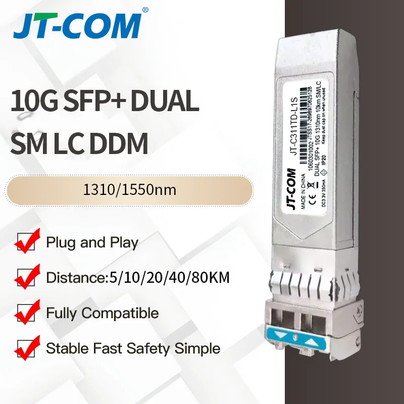 10G SFP+ Duplex LC SFP Module Single Mode 2~80km Optical Fiber Module 1310nm with Cisco/Mikrotik/Huawei Switch Full Compatible