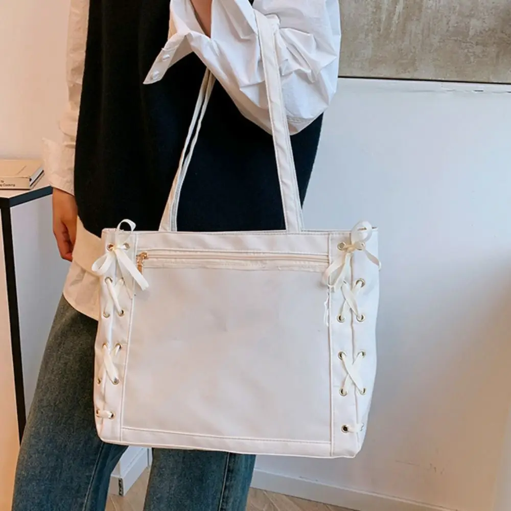 

Portable Single Badge Itabag Simple Itabag Lace-up Cross Ribbon Transparent Pocket PU Badge Display Shoulder Bag Gift