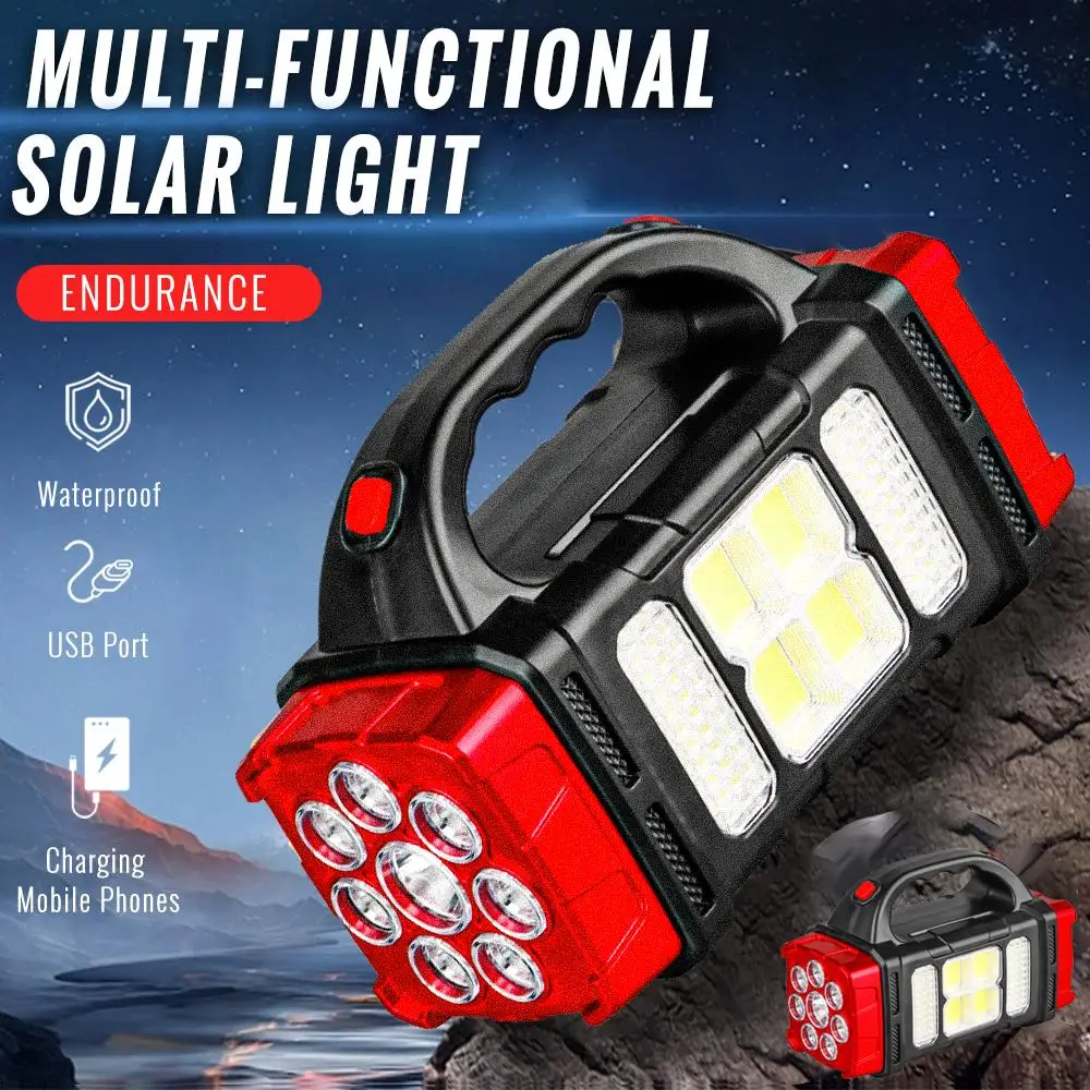 

Outdoor Emergency Handheld Spotlight Solar USB Rechargeable Flashlight Long Battery Life Bright Beam Suitable for Emergencies