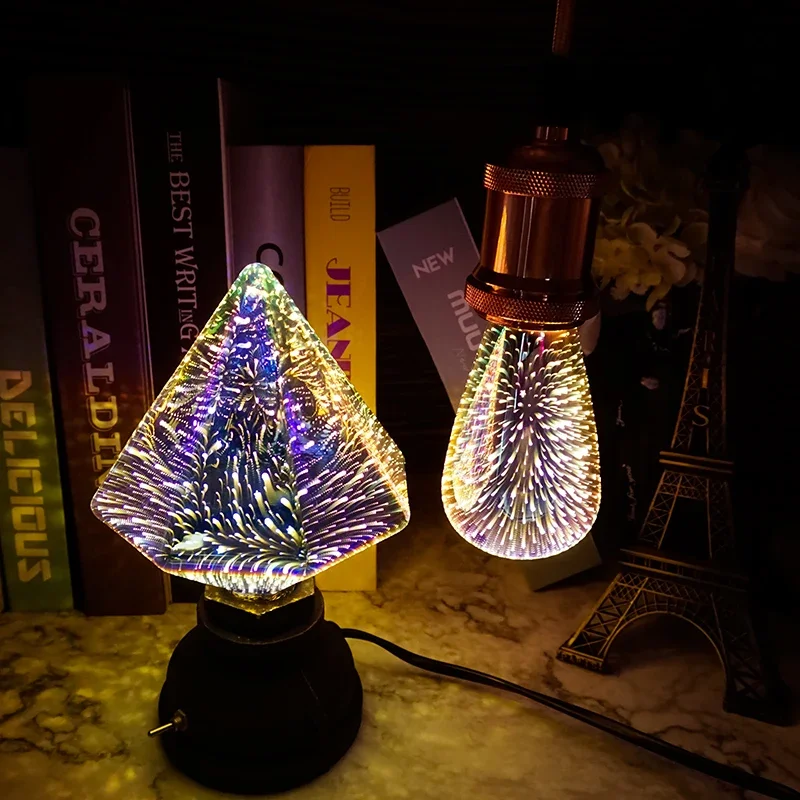 3D Colorful LED Edison Light Bulb E27 220V Vintage Fireworks Decoration Bulb ST64 G95 G125 Christmas Ampoule Led Lamp Lighting