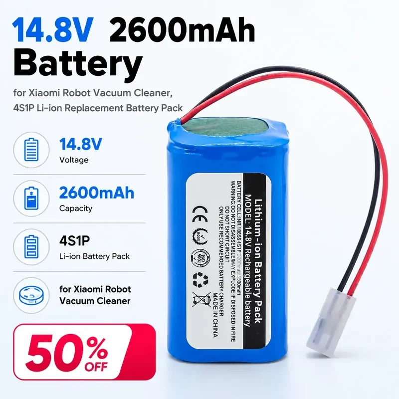 

14.8V 2600mAh Battery for Xiaomi Robot Vacuum Cleaner, 4S1P Li-ion Replacement Battery Pack