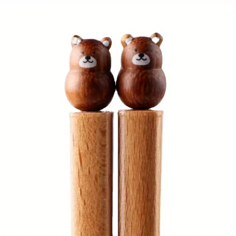 Bacchette per animali carini 3D Bacchette di faggio intagliate a mano Bacchette per coppie di sushi Kawaii Stoviglie in legno di bell'aspetto e pratiche
