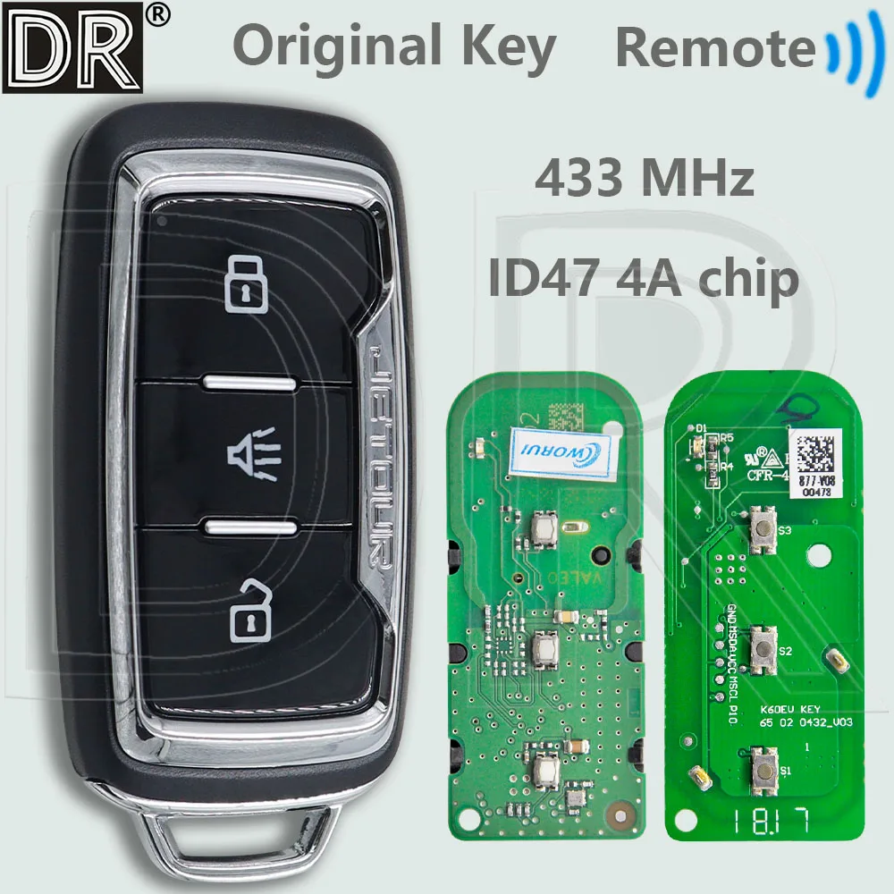 

DR Original ID47 Chip 4A Chip 433MHz Keyless Go Genuine Car Remote Key For Jetour X70 X70S X70 Plus X90 X95