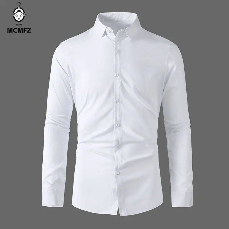 ใหม่ผู้ชายธุรกิจลําลองแขนยาวสีทึบเสื้อริ้วรอยริ้วรอยฟรีสบาย All Season อเนกประสงค์ Top