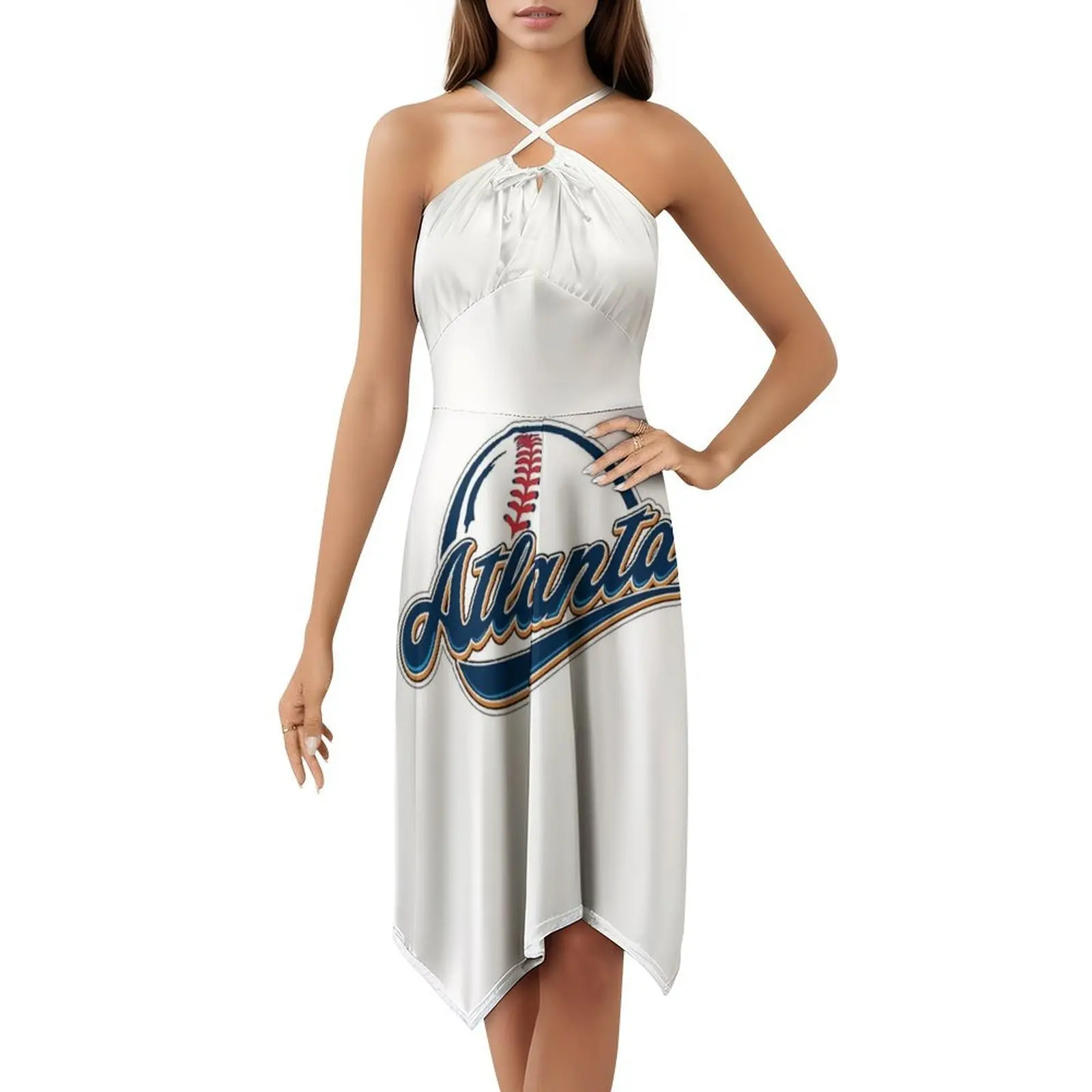 فستان بيسبول أتلانتا على الطراز الكوري للنساء فستان كاجوال أنيق للحفلات أو الارتداء اليومي كرة أتلانتا البيسبول الرياضة البيسبول