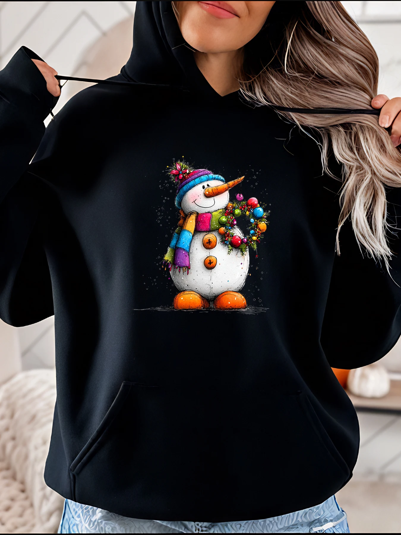 

Толстовка с принтом снеговика, повседневная зимняя праздничная дизайнерская женская рождественская толстовка