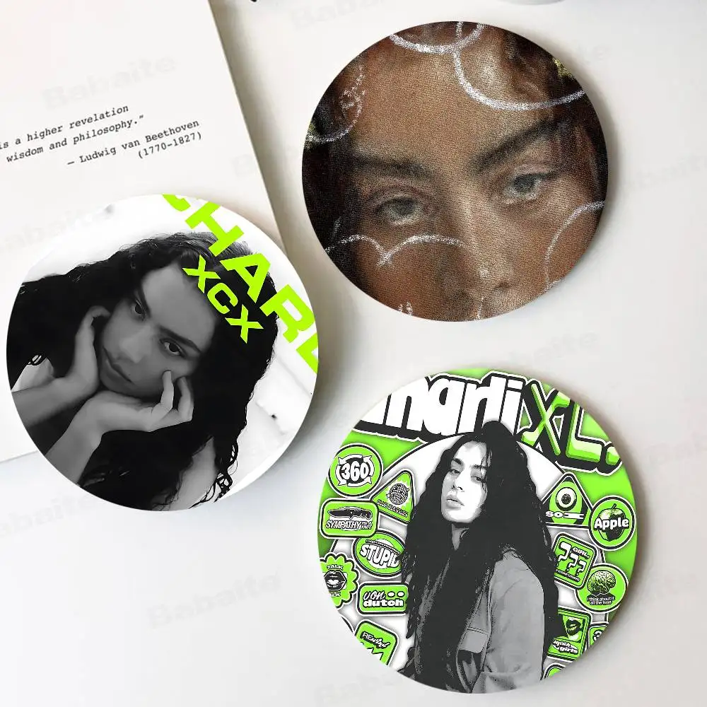 Singer C-Charli XCX BRAT Wood Coasters Colorful Round Coaster Non-slip Heat Insulation Coffee Mats Home Accessories Kitchen