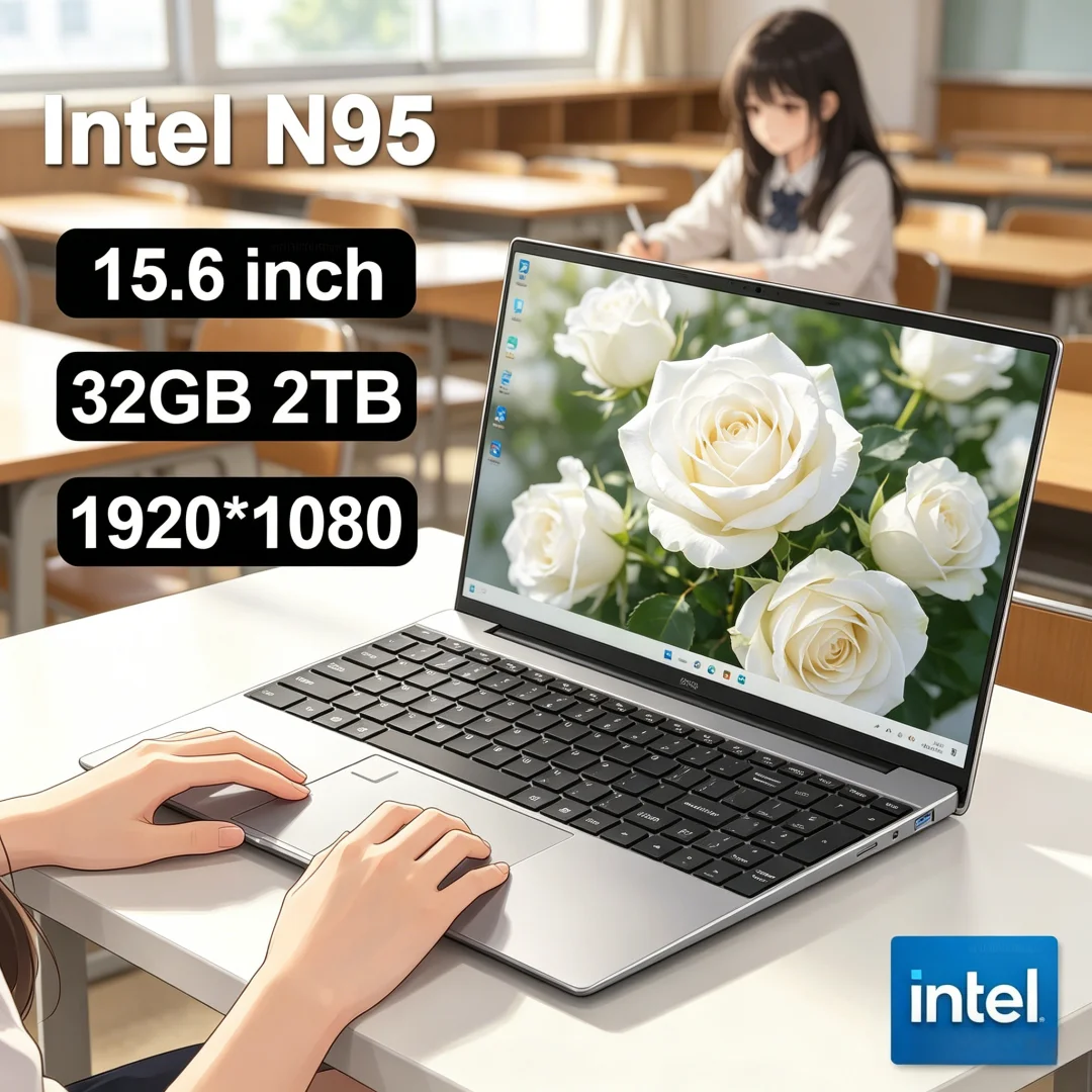 

Blazing 15.6" Intel N95 Portable Laptop Windows11 Notebook 32GB DDR4 2TB SSD Pc Gamer Office Computer with Backlit Fingerprint