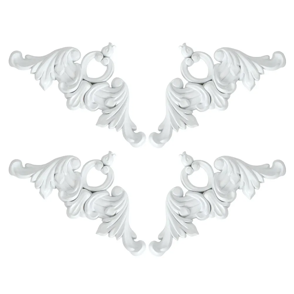 

4Pcs Delicate Carving Corner Onlay for Wall Vintage Style Layered Lines Unpainted PVC Applique Home Decor Craft Embellishment