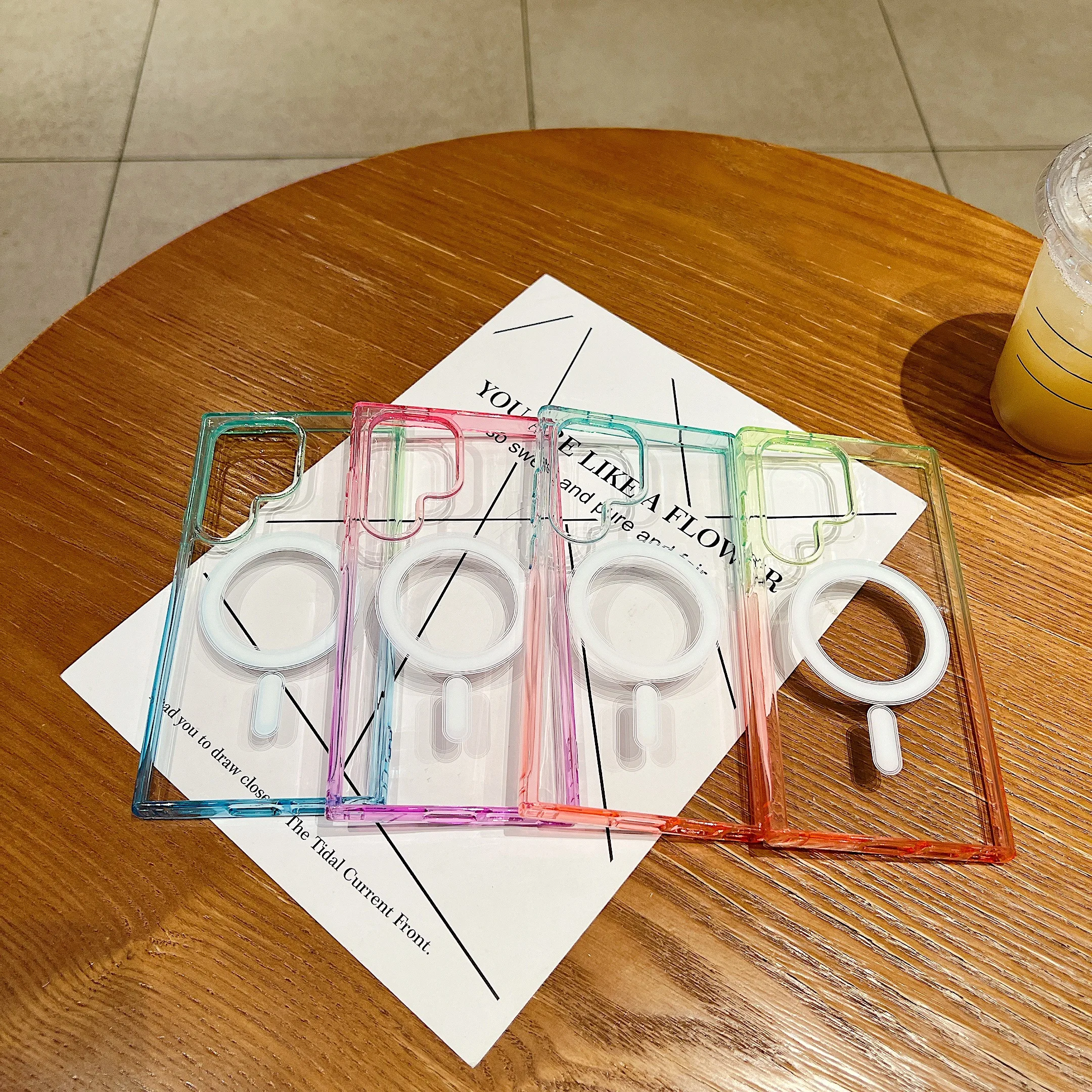 

Clear Gradient Color Wireless Charging Magnetic Phone Case For Samsung S25 Ultra S24 S23 S22, Slim Transparent Hard Cover Funda