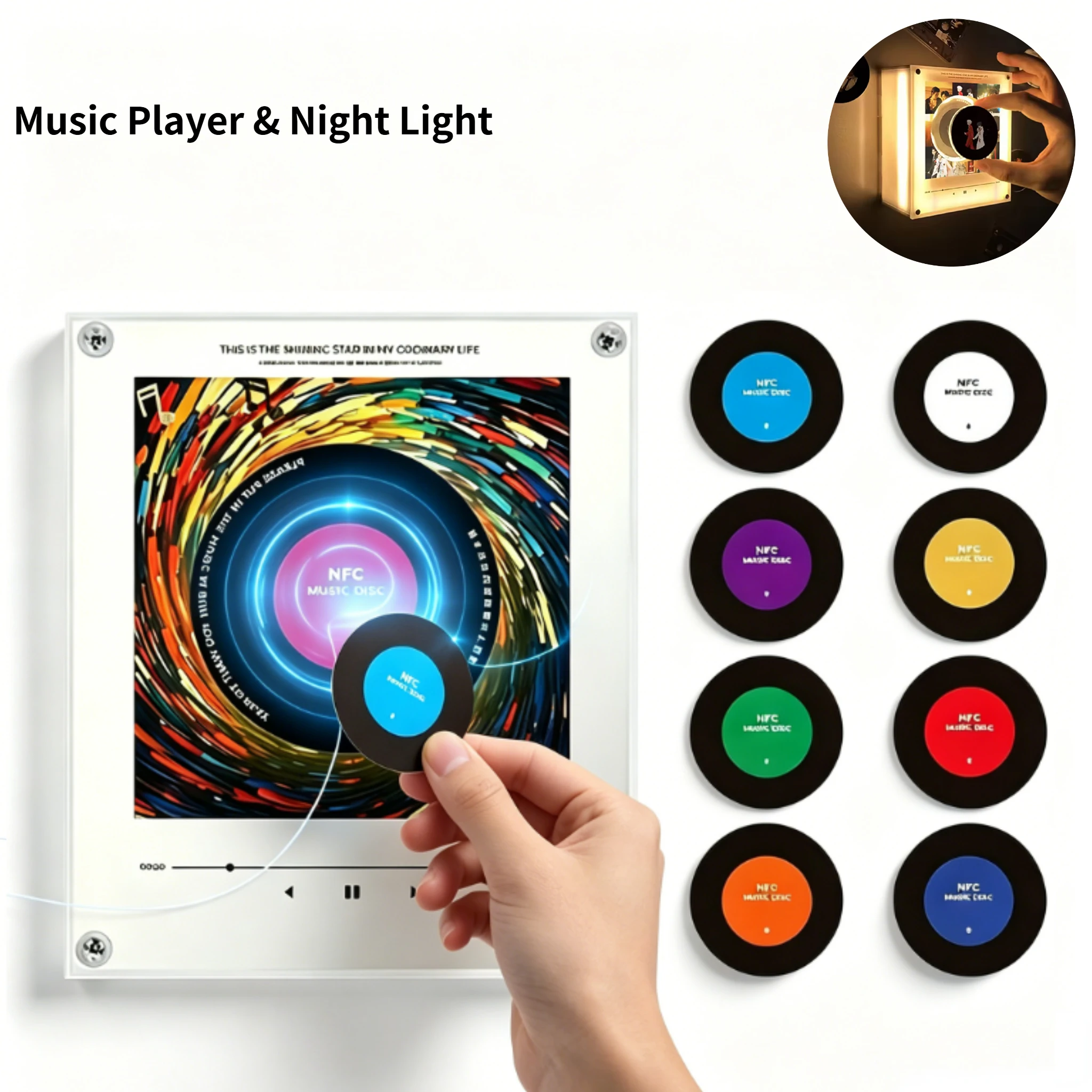 NFC Smart Fridge Magnet Sensing Music Player With 9 Discs Rotating Song Player Night Light Refrigerator Sticker Creative Gifts