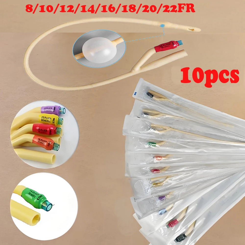 

10pcs 8/10/12/14/16/18/20/22FR Disposable Medical 2 Way Latex Catheter Urology with Valve Urethral Catheter Sterile
