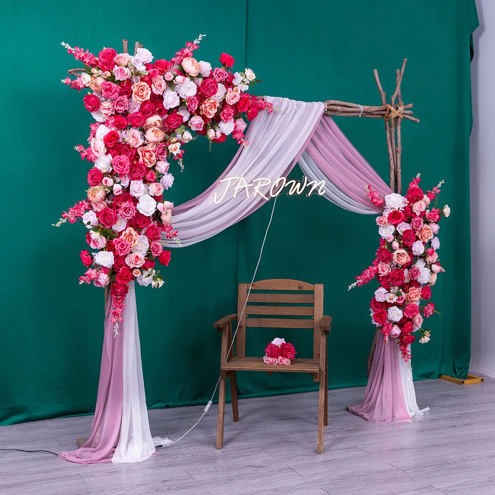 Luxury Pink Red White Series Artificial Rose Delphinium Flower Arrangement for Wedding Backdrop Decoration Customized Floral Row